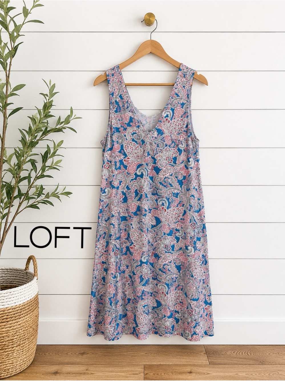 🦋💗 LOFT Paisley Tank Dress | Blue Red Sleeveless Swing Dress | Size Medium